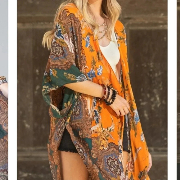NWT Boho Floral Jacquard Kimono - Picture 2 of 7